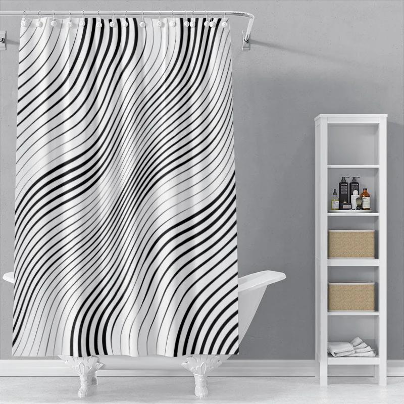 The New Isn Simple Nordic Black And White Line Draft Shower Curtain Toilet Partition Hanging Cloth Window Shading