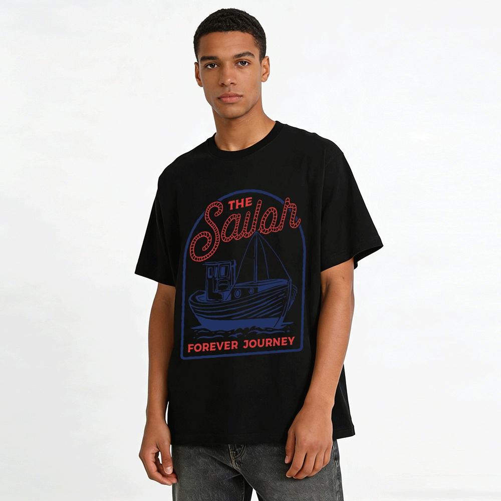 Vintage Sailor Print Casual Tshirt Forever Journey Themed Top Pure cotton T-shirt