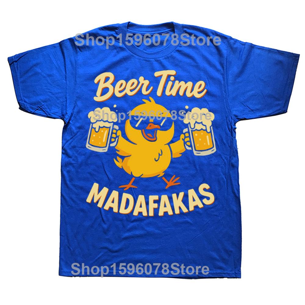 Bierzeit Madafakas T-Shirt Retro Trinkende Bierliebhaber Grafik T-Shirts EU Größe 100% Baumwolle Weich Unisex Sommer T-Shirt Tops