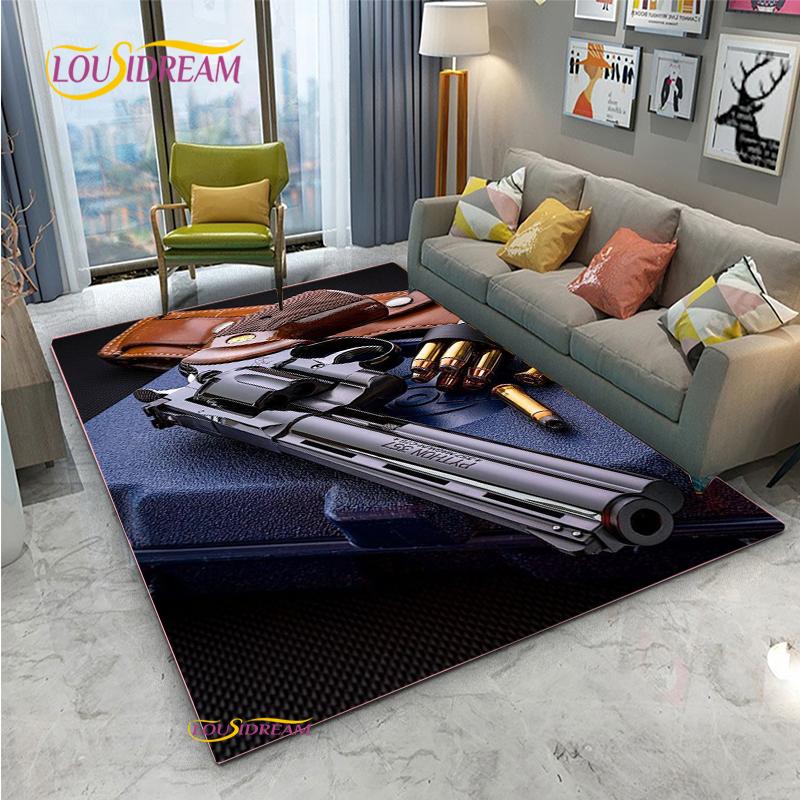 3D Geweer Pistool Revolver Wapen Cartoon Gebiedskleed, Tapijt Kleed voor Woonkamer Slaapkamer, Kind Keuken Deurmat Badkamer Antislip Vloermat