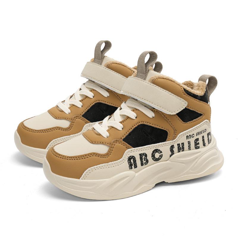 Children's autumn and winter school high-top sports shoes 2025 boys' velvet thermal shoes medium and older children's girls' outdoor sports shoes