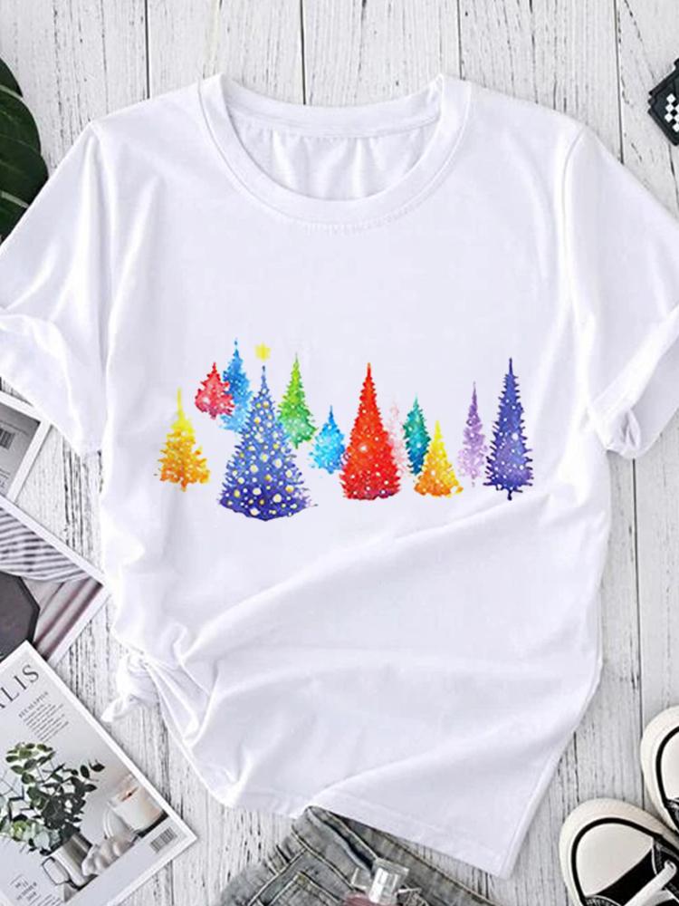 Women Tees Graphic Cartoon Christmas Print Wear Vacation Tops Tees Ladies Short Sleeve 90S Summer Fashion Trend Tshirt T-Shirt