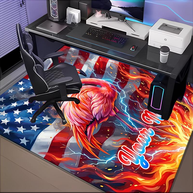 1PC Custom Name Flamingo American Flag Theme Floor Mat Ideal for Living Room, Game Rooms, Office, Bedroom,Floor Mat Playful Design