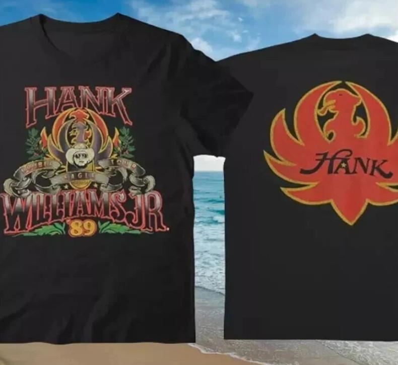 

Vintage Hank Williams Jr Double Eagle 1989 Tour Black T-Shirt Full Size S-5XL Unisex T-Shirt S