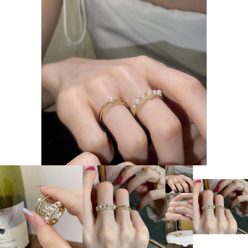 Fashionable Ins Style Double Layer Pearl And Rhinestone Ring For Women In Unique Design