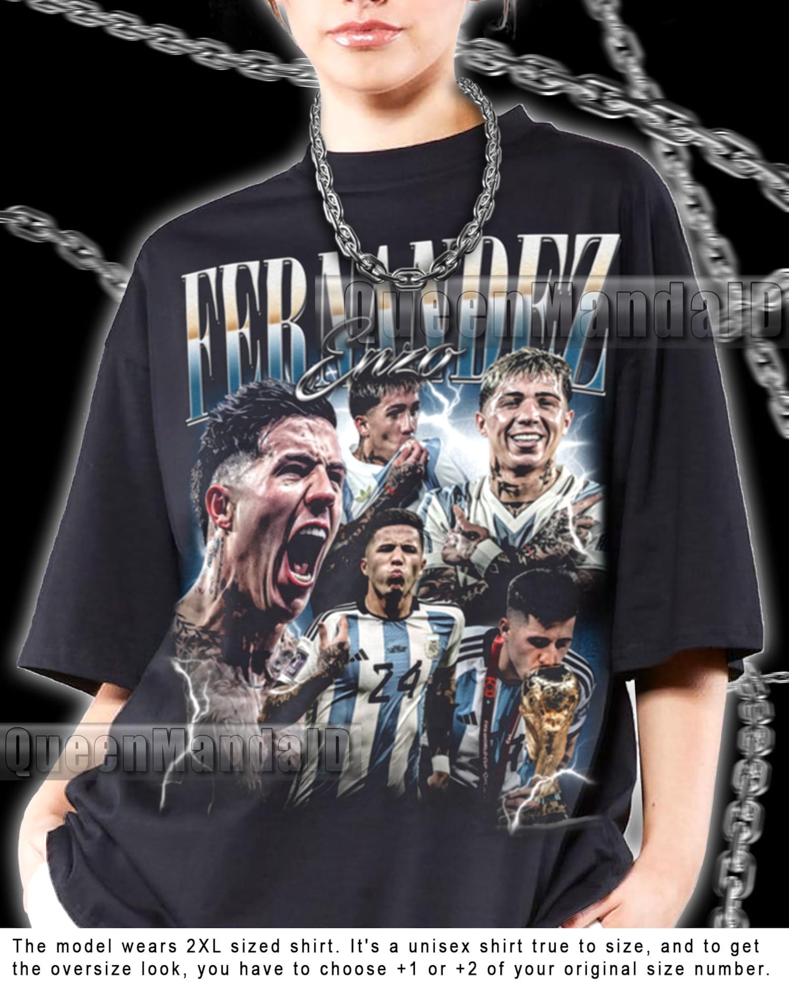 Enzo Fernandes 90s Retro Soccer Fan T-Shirt, World Cup Bootleg Style Tee KUS68 XL