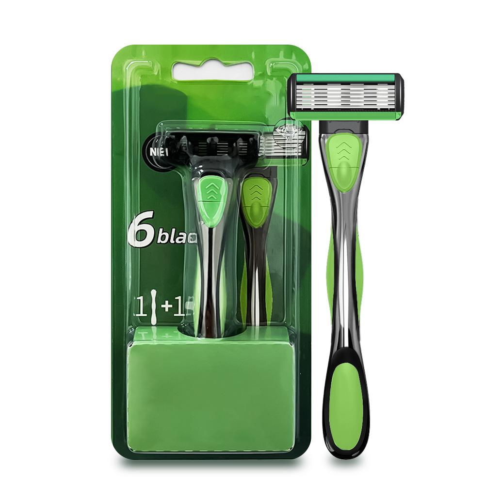 Aparelho de Barbear Clássico Razor 6 Lâminas Para Homens Barbear Depilação Lâminas de Barbear Aparelho de Barbear Manual Verde 1 Cabo Com 5 Lâminas Aparelhos de Barbear