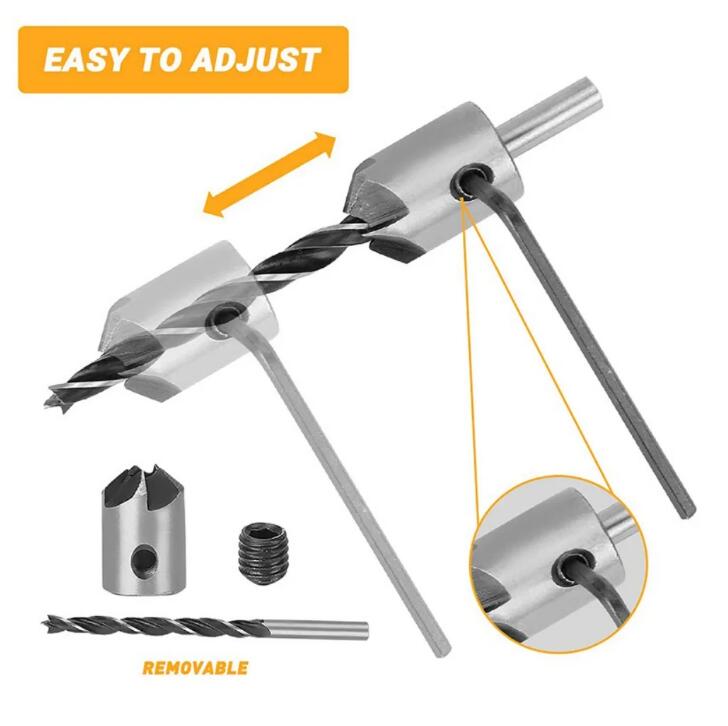 26ks Dřevoobráběcí stupňovitý vrták Tříbodová zápustná hmoždinka do dřeva Srážení hran Vrták Sada polohovačů středového razníku Nástroj na otvírání otvorů