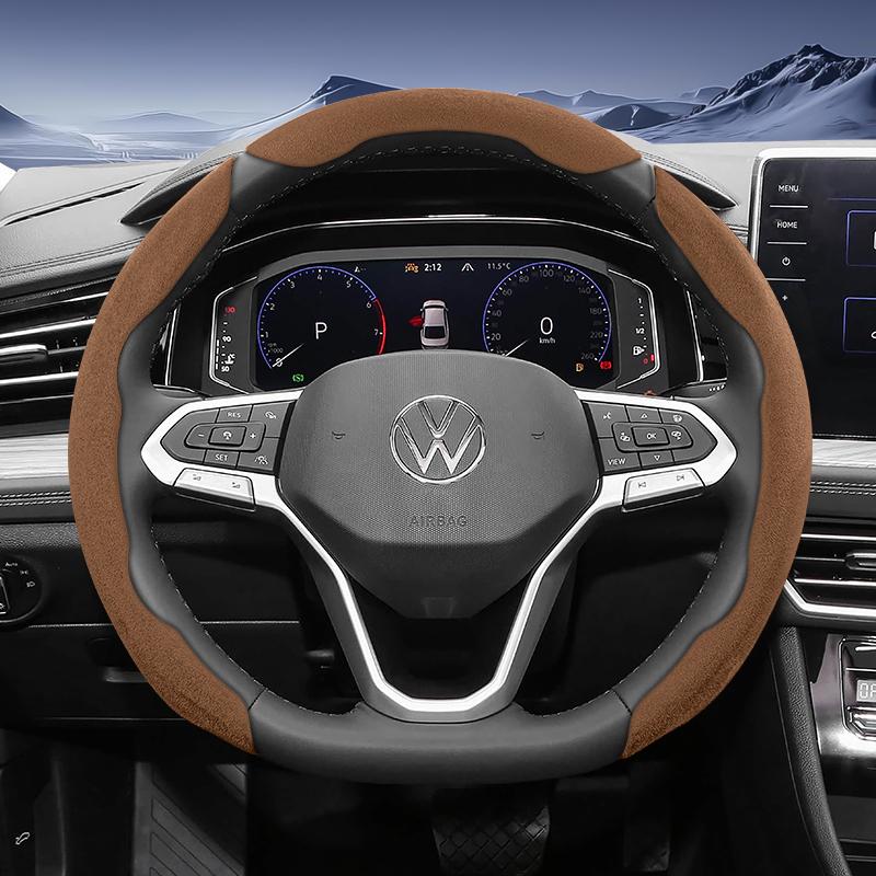 Suitable for Volkswagen Sports Suede Steering Wheel Cover with Split Snap-On Design for Tiguan Golf T-Roc Polo Passat Jetta Id.3 Id.4 