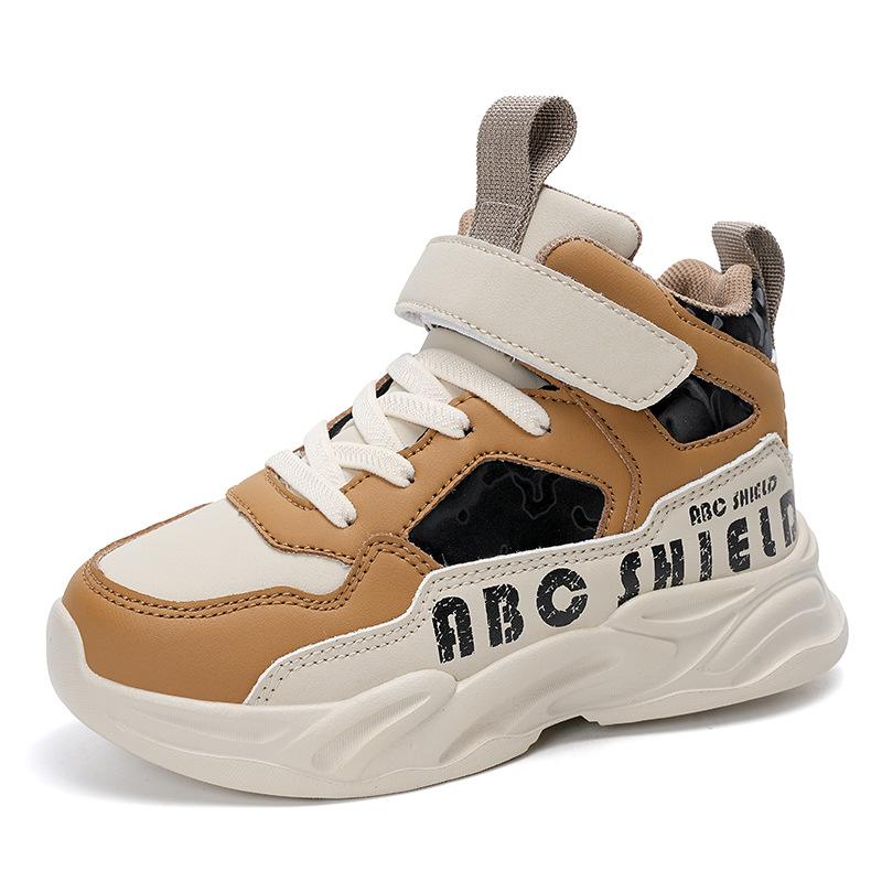 Children's autumn and winter school high-top sports shoes 2025 boys' velvet thermal shoes medium and older children's girls' outdoor sports shoes