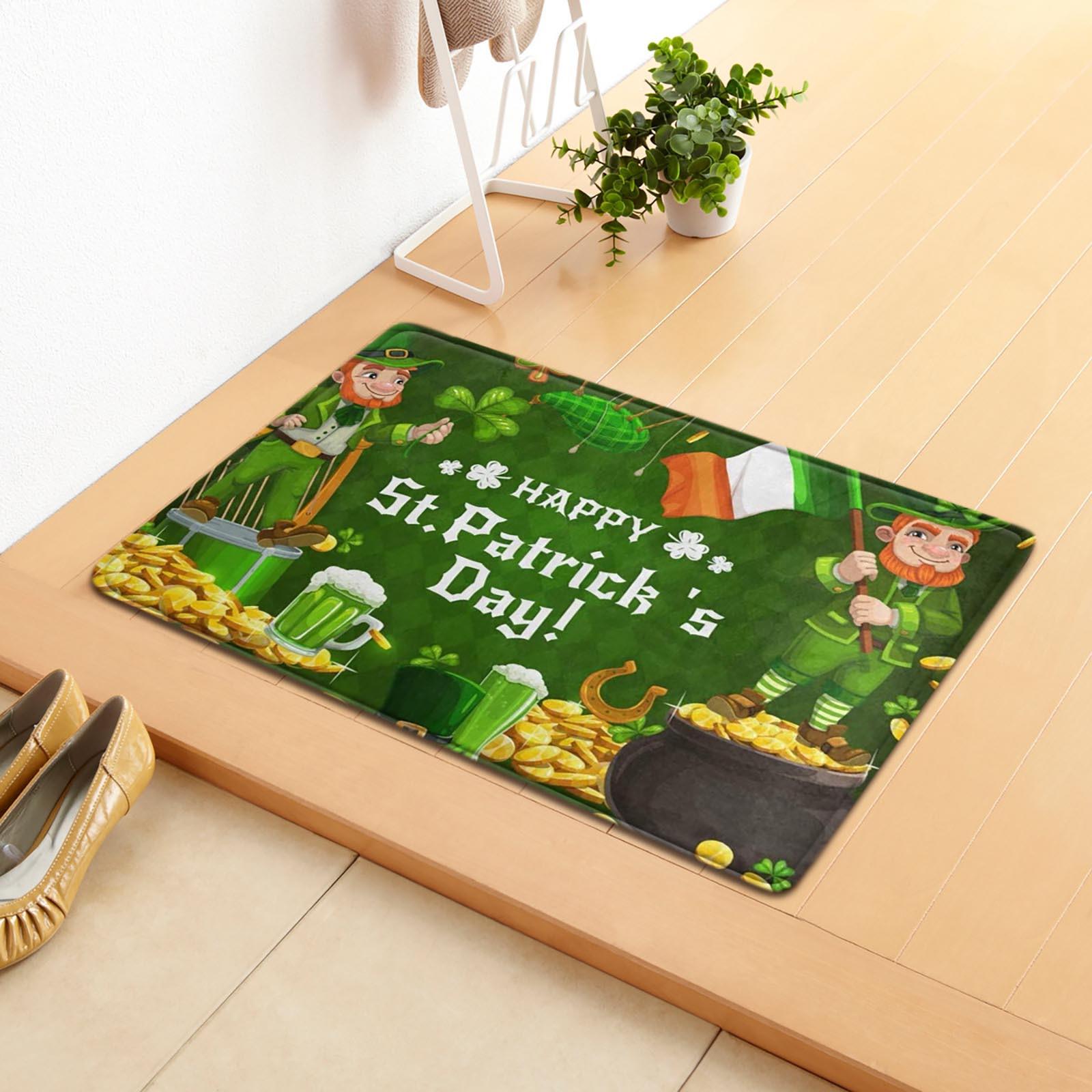 

St. Patrick s Day Decorative Doormat, 15.7 X 23.6 Inch Welcome Irish Gnome Floor Mat Green Sham- Leaves Area Rugs Non Backing Doormat