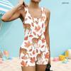 Women Plus Size One Piece Swimsuit White Square Neck Wide Straps Boyshort Animal Floral Print