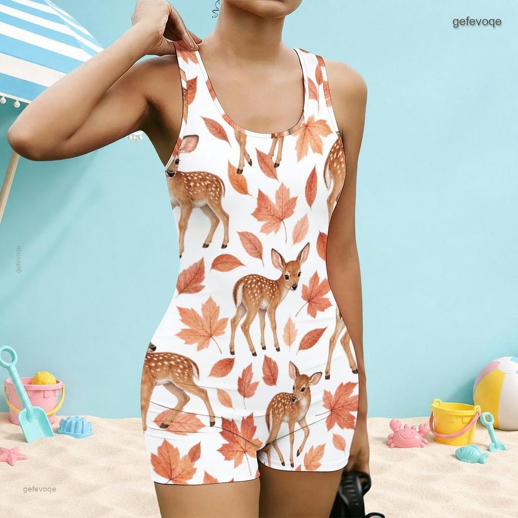 Women Plus Size One Piece Swimsuit White Square Neck Wide Straps Boyshort Animal Floral Print
