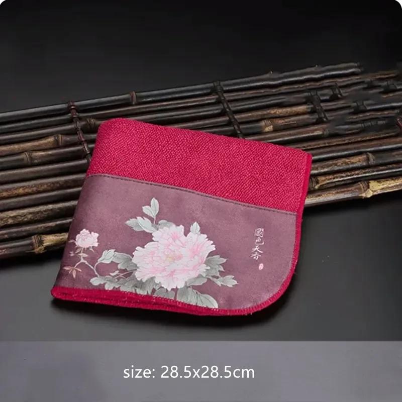 Painted Lotus Zen Tea Towel Upscale Tea Set Absorbent Towel Thickened Plush Cloth Tea Table Cleaning Rag Teapot Pad Accessories