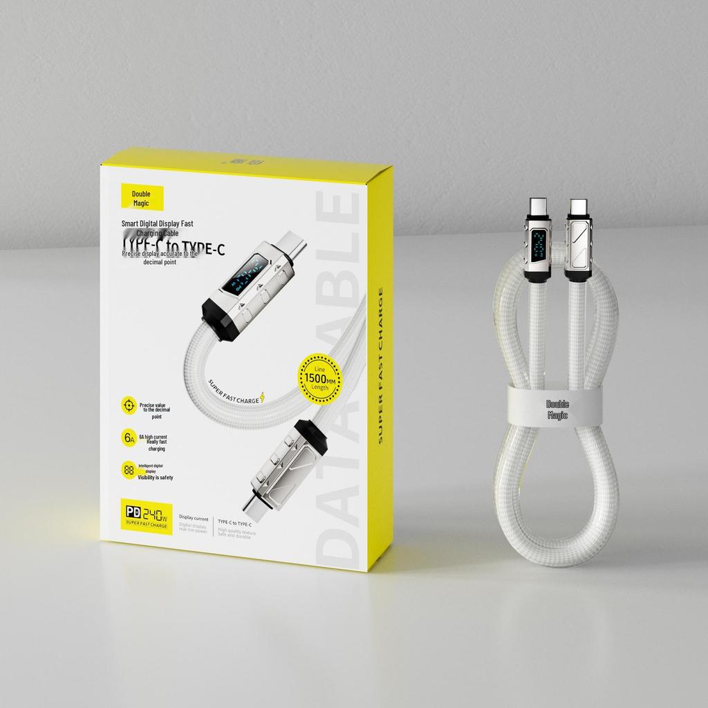 BeMo 240W Fast Charging Type-C Cable with Smart Chip & Ice Crystal Digital Display