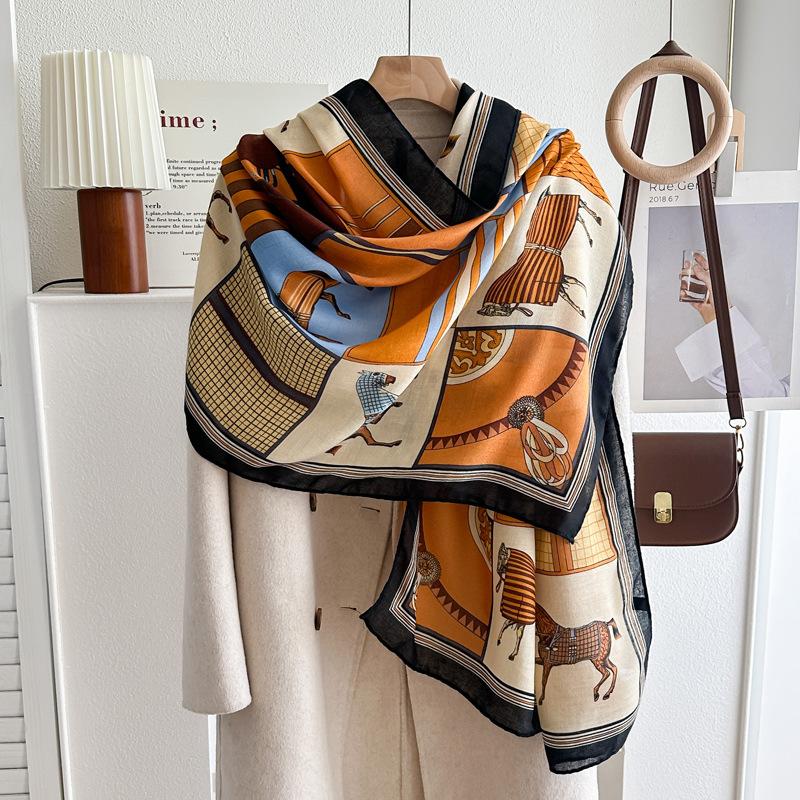 Oversized Korean Linen Shawl Dual-purpose Silk Scarf Travel Photo Sun Protection Beach Towel Extended Scarf Women's Versatile