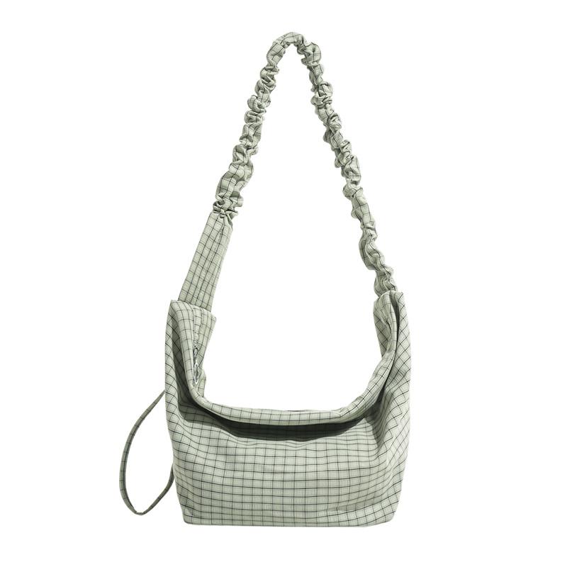 Plaid Slouchy Hobo Bag with Ruched Strap Zip Closure Casual Shoulder Purse for Women Daily Use