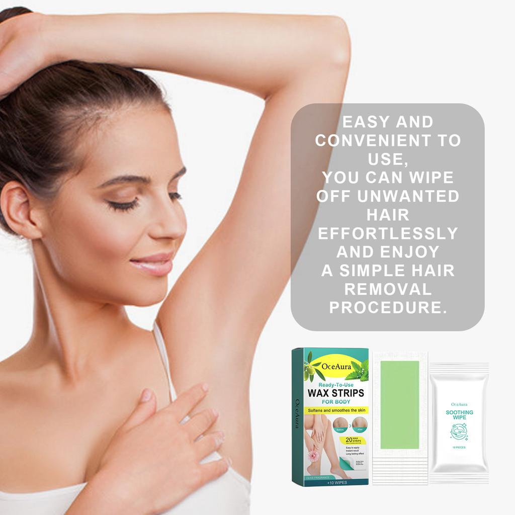 Oceaura Gentle Hair Removal Wax Strips Ideal For Underarms Legs Arms And Body 20pcs With Wipes