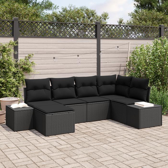 VidaXL Ensemble de canapé de jardin 6 pièces avec coussins en poly rotin noir 3347133