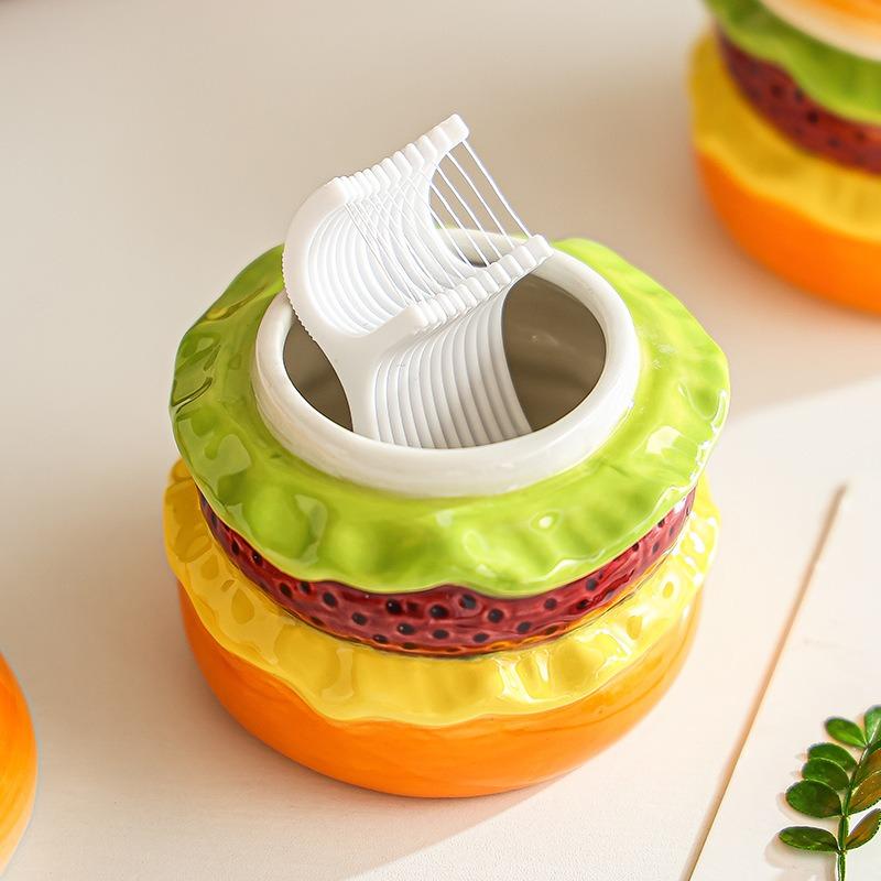 Kreativer Hamburger Zahnstocherhalter Keramik Zahnseidebox Schreibtischdekoration