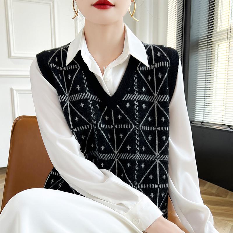 Women's Cashmere Vest Qinghe Cashmere 30% Cashmere 70% Wool Autumn and Winter Cashmere Vest Soft and Warm