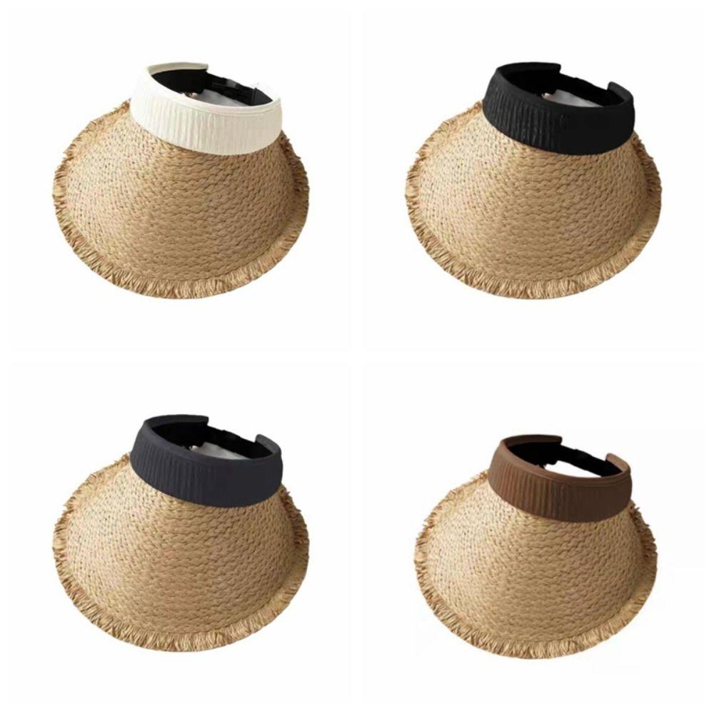 Woven Empty Top Hat Sunscreen Summer Sun Cap Fashion Straw Visor Cap  Girl
