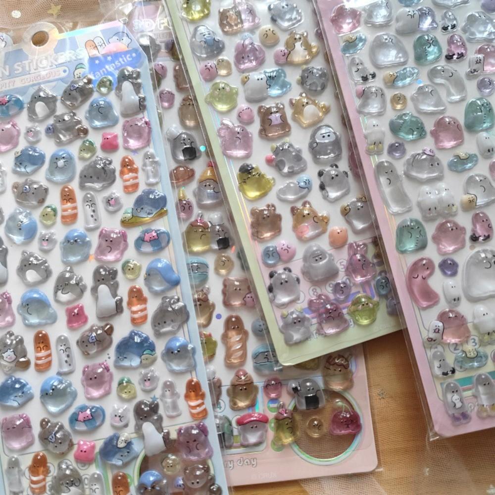 Cute 3D Ghost Stickers, 4pc Kawaii Cartoon Decals for Phone & Notebook Decor, Anime Worlds Collection for Kids