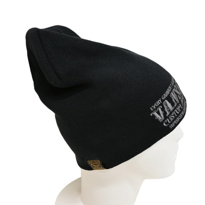 Vanson NVCP-2514 Baumwoll-Beanie, Strickmütze mit Totenkopf-Design, Herren Biker-/Motorradmütze (JP, Alphabet, Einheitsgröße, Schwarz-B)