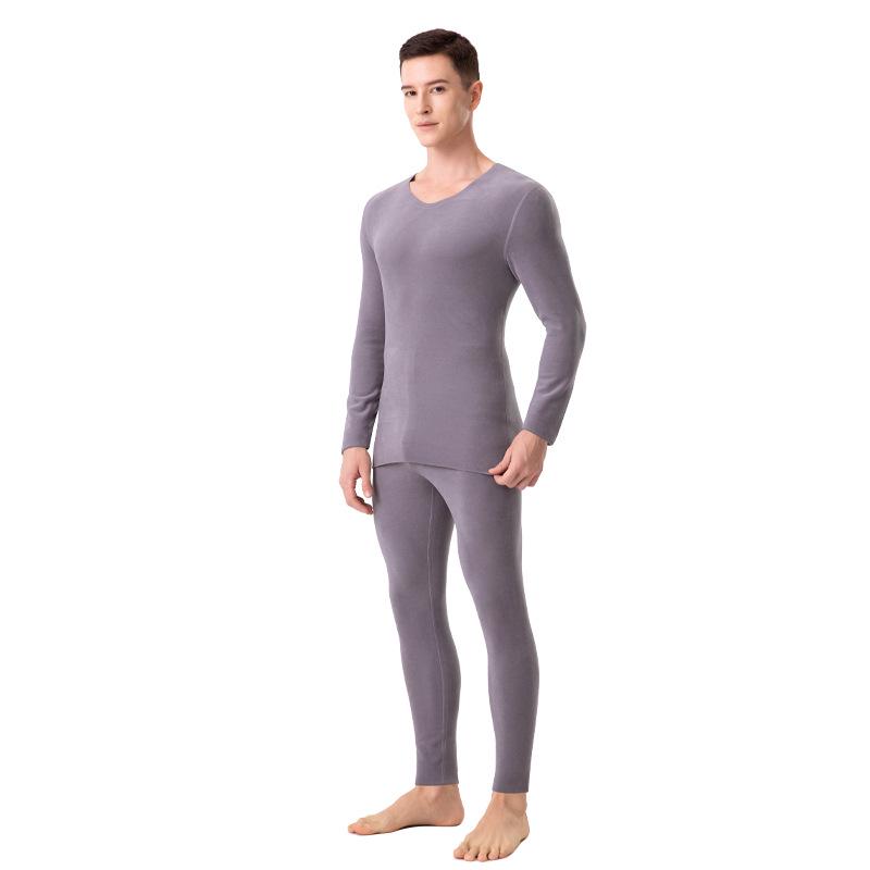 Men's Wool-Silk-Acrylic Seamless Fleece-Lined Warm Underwear Set