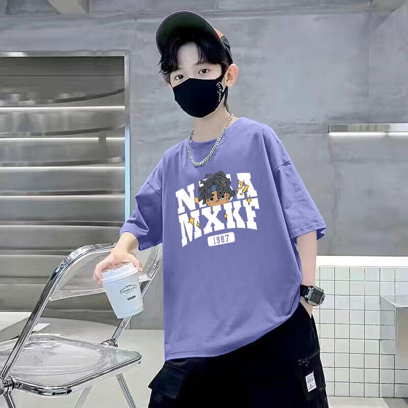 Jungen Cartoon Baumwoll-T-Shirt - Atmungsaktiv & Schweißabsorbierend, Kurzärmelig, Stilvolle & Lockere Passform für Mittlere und Große Kinder - Sommer-Trend