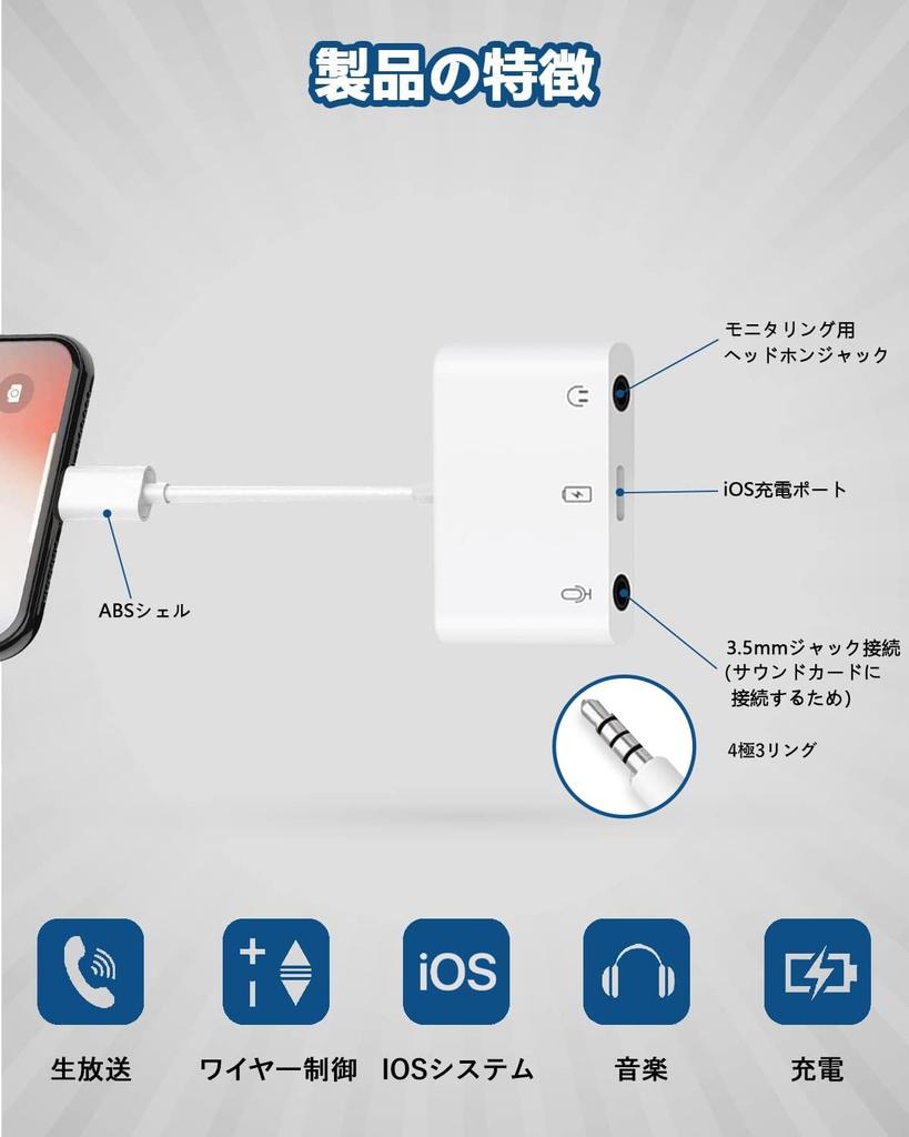 Live Lighting Earphone Adapter for Simultaneous Connection Cable with External Music and for Live Home and Meetings [For Broadcasts] iPhone/iPad,