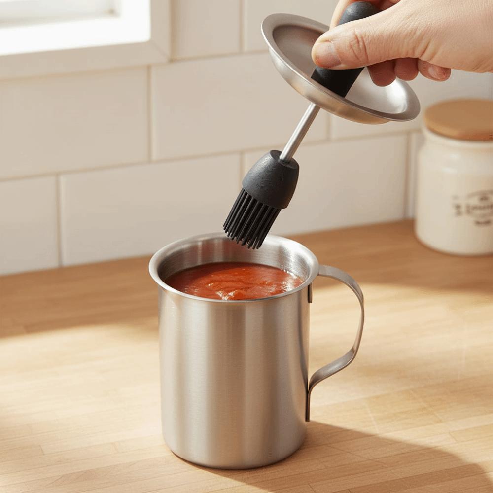 Stainless Steel Basting Pot Set Rust-proof Dustproof Lid Sauce Basting Pot with Brush Grilling Basting Pot Pancake
