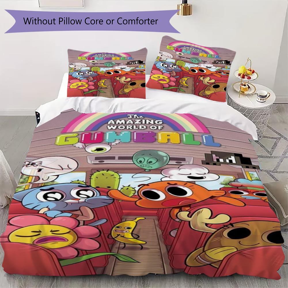 Amazing World Gumball Pattern Bedding uilt Set uilt Cover Pillowcase Home Decoration Birthday Gift (1 * duvet cover + 2 * pillowcase without core)196
