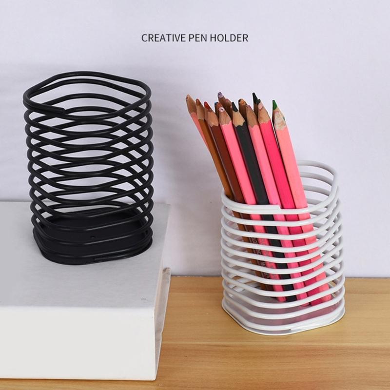 Multipurpose Desktop Pen Cup Metal Spring Pen Organiser Stand with Anti Slip Base For Pens Pencil Marker Paint Brush