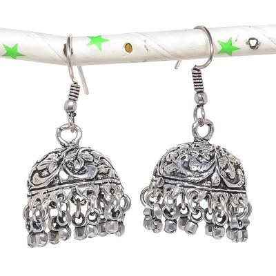 Natural Indian Look Jhumki Gemstone Silver Tribal Bali Earring 1.69" R4P43