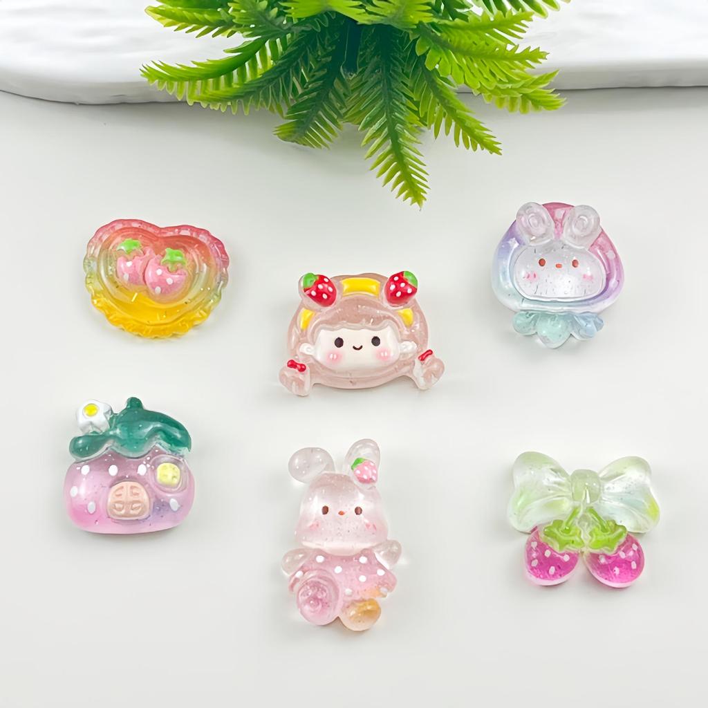 Handmade Transparent Glitter Rabbit Resin Accessories for DIY Phone Cases, Hair Clips, Ties, and Crocs Decorations