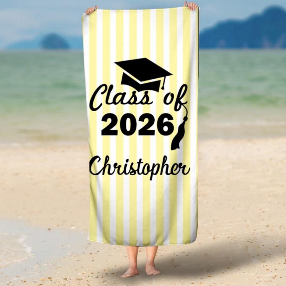Graduation Beach Towel, Grad Gift for Him and Her, Perfect for College High School Graduation Souvenir Present