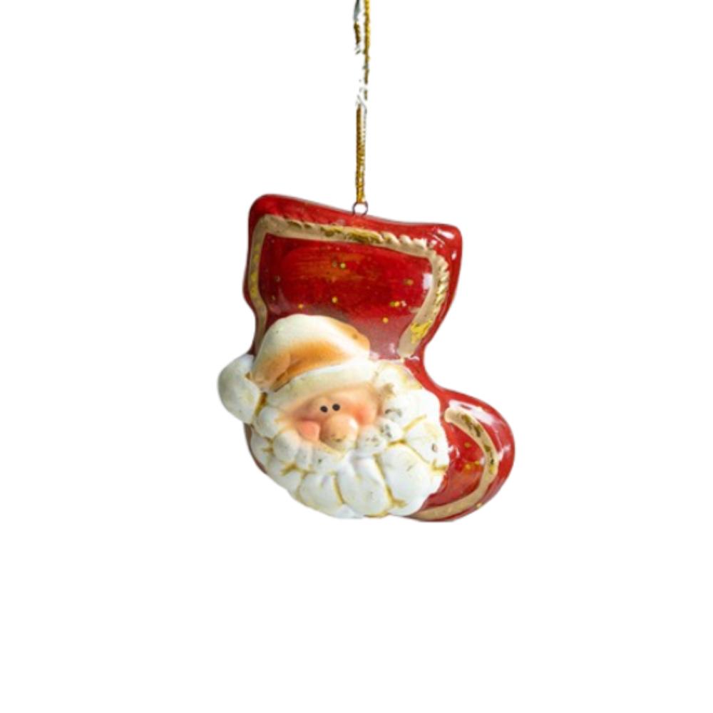 Retro Santa Claus Red Pottery Pendant Cartoon Exquisite Christmas Tree Hanging Ornaments Handcrafted Merry Christmas Decoration