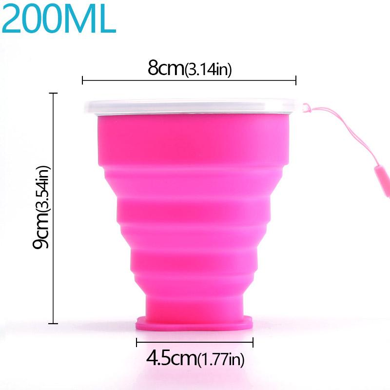 200ml Portable Cups BPA FREE Food Grade Water Cup Silicone Retractable Folding Cup with Lid Outdoor Coffee Travel Water Cup