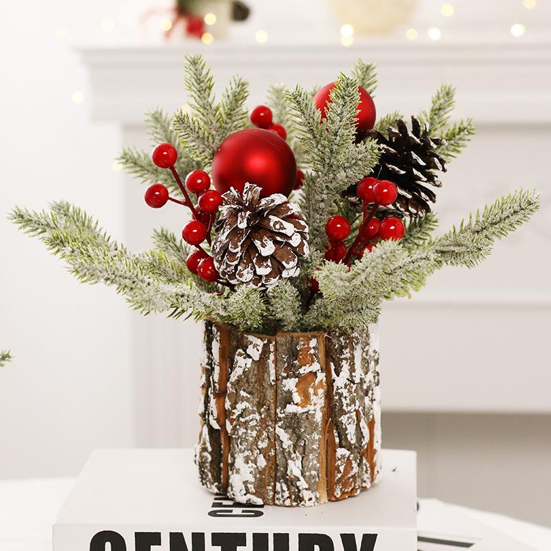 25cm Flocking PE Simulation Christmas Pine Cone Tree Decoration High-quality Home Window Desktop Ornaments Mini Christmas Tree