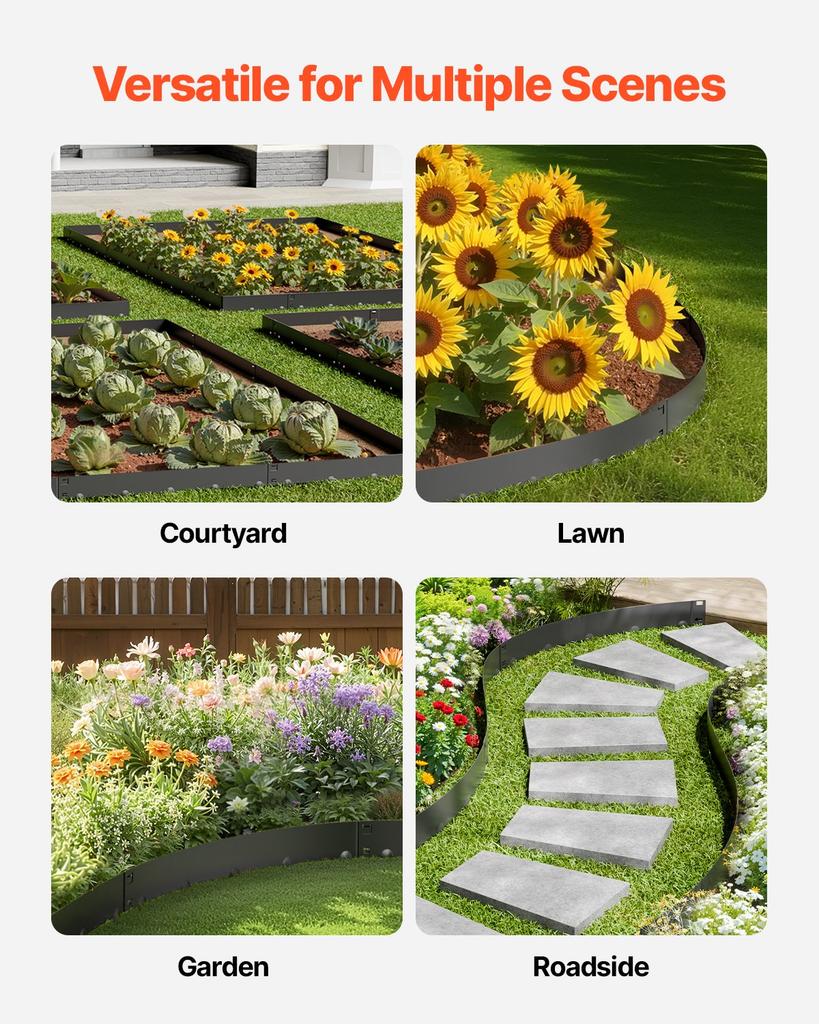 VEVOR Steel Landscape Edging, 5 Packs 39 x 4 in Rust-Resistant Metal Landscape Edging, Bendable Garden Edging Border, Heavy Duty Lawn Edging