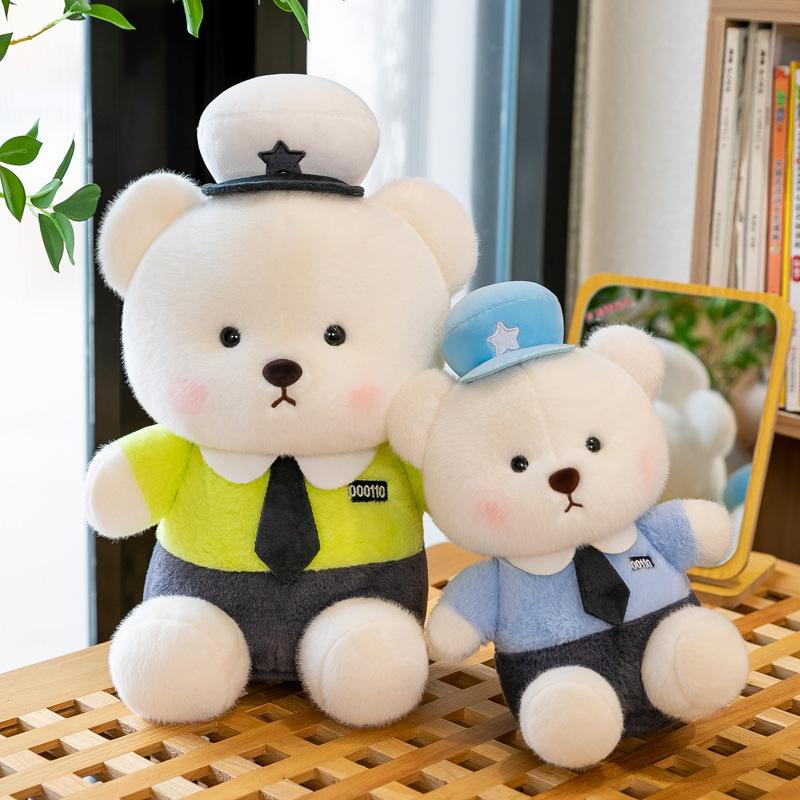 New traffic police bear doll police teddy bear doll soft and skin-friendly couple bear soothing high-quality plush toy