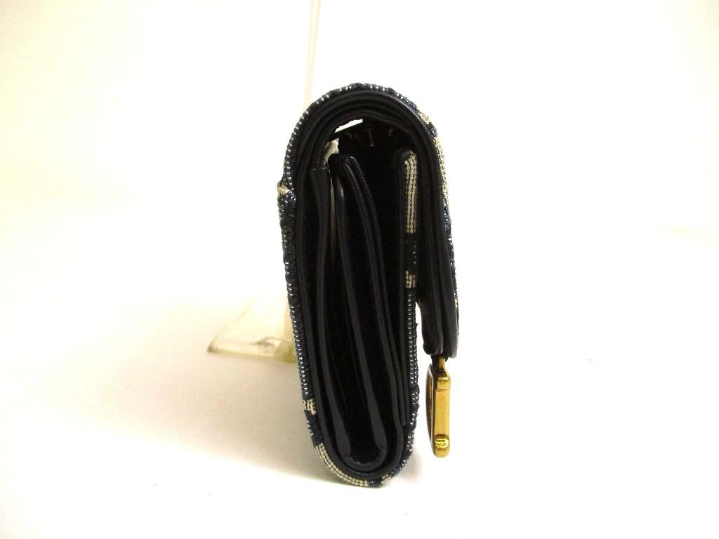 Authentic Christian Dior Navy Blue Canvas Leather Lady Dior Trifold Wallet #a977  Pre-owned