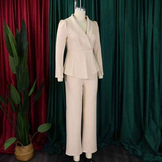 Womens Plus Size 2 Piece Outfits Long Sleeve Ruffle Irregular Hem Blazer Pants Set Business Suit Office Work Set