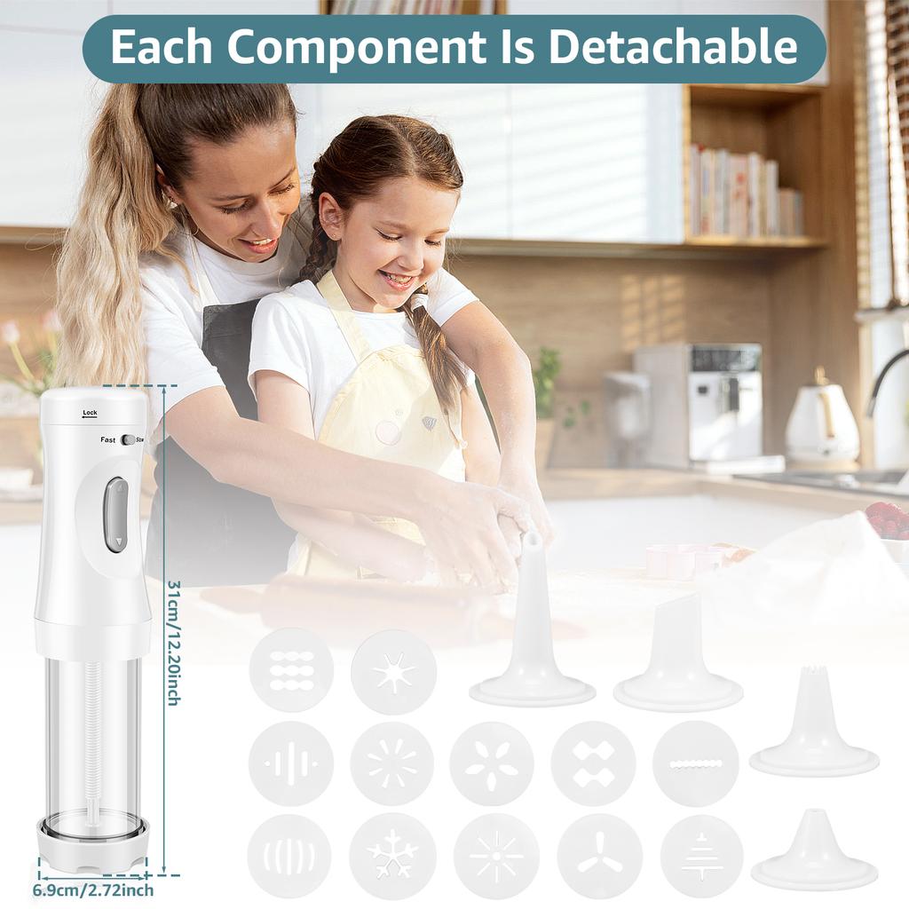 Electric Cookie Press DIY Cookies Maker Set with 12 Cookie Discs and 4 Icing Nozzles Electric Cookie Press Decorating Kit
