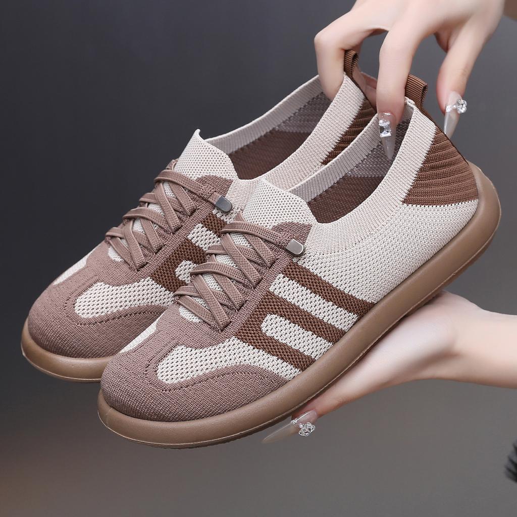 Women Flats 2026 Spring New Autumn Mesh Breathable Comfortable Soft Sole Casual Shoes Fashion Cross Tied Vintage Fly Weave Shoes