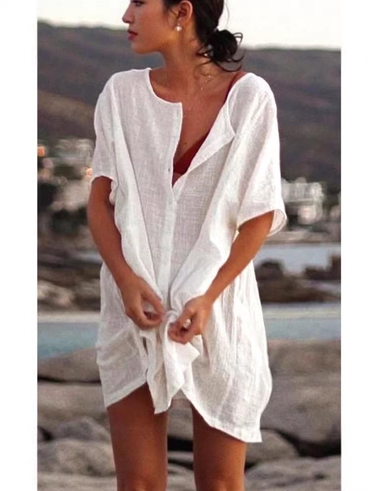 European & American Women's Solid Color Loose Mid-Length Summer Shirt