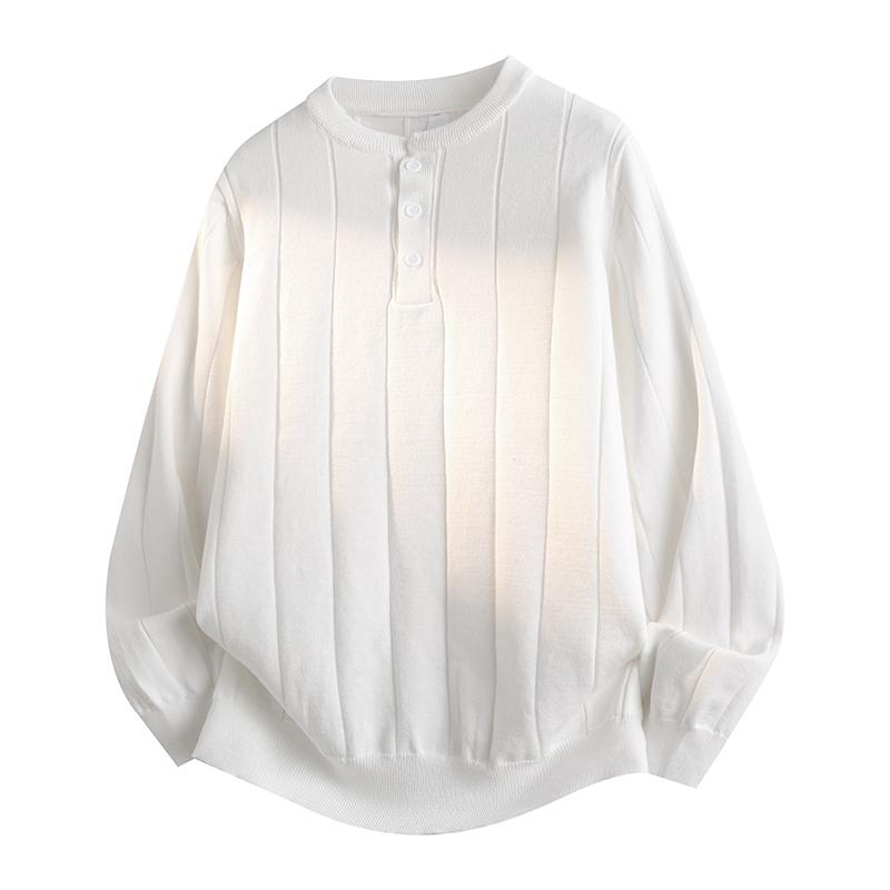Men's Henley Neck Knit Sweater Ribbed Texture Long Sleeve Casual Top