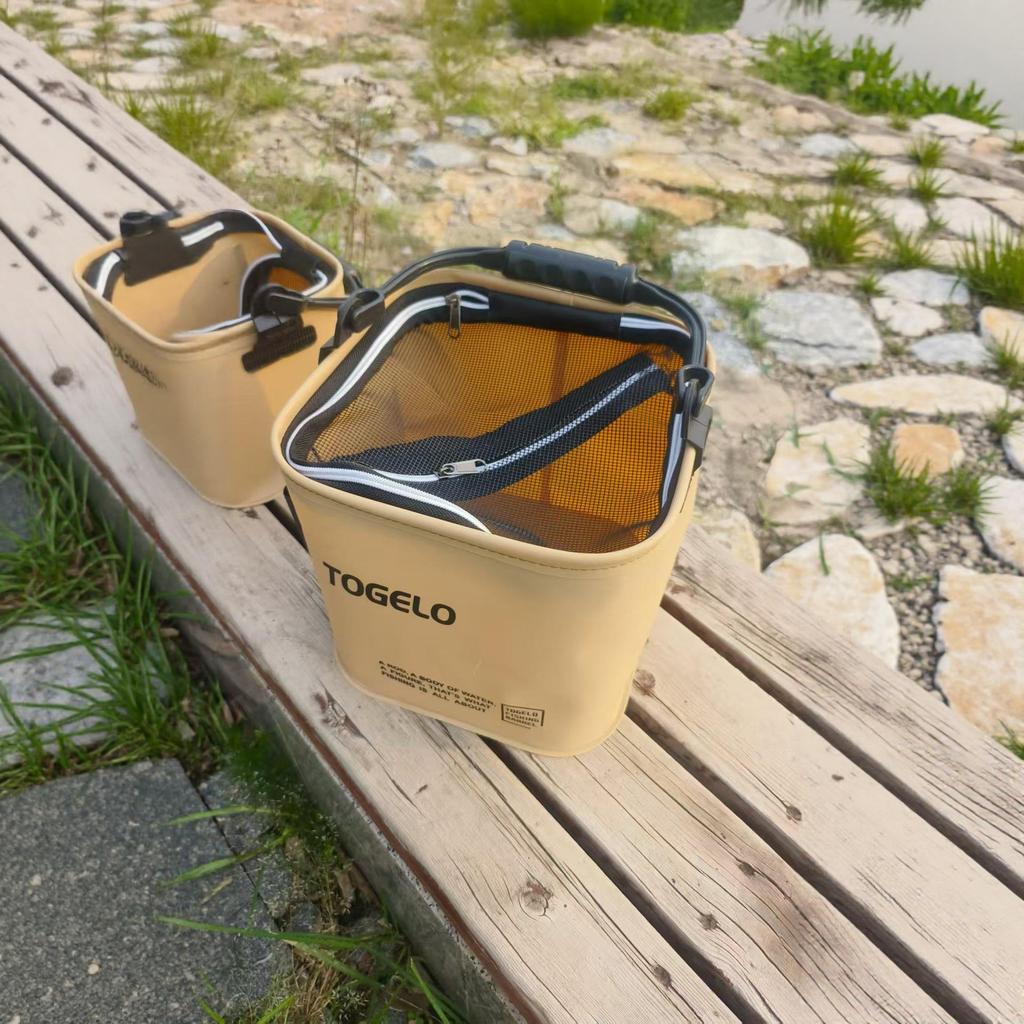 Portable Foldable Fishing Bucket with Lure Holder and Live Fish Protection