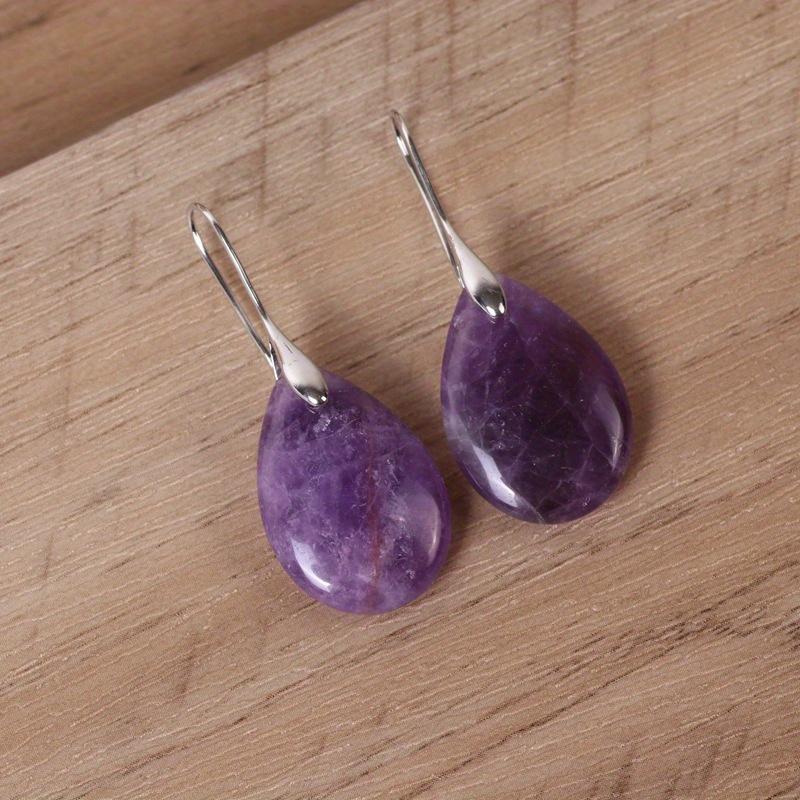 Natural Crystal Stone Water Drop-shaped Ear Hook Earrings for Women Girls Agate Stone Reiki Healing Earrings Hook Earrings 1Pair